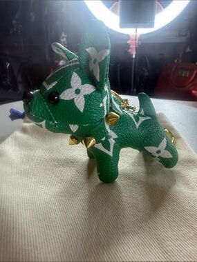 Mini Green Monogram Dog Charm Keychain